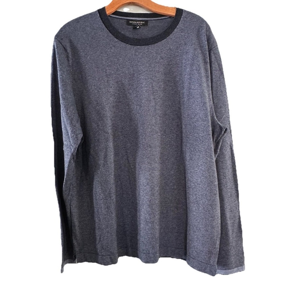 Banana Republic Sweater Mens Large Gray Silk Cashmere Crew Neck Preppy Old Money